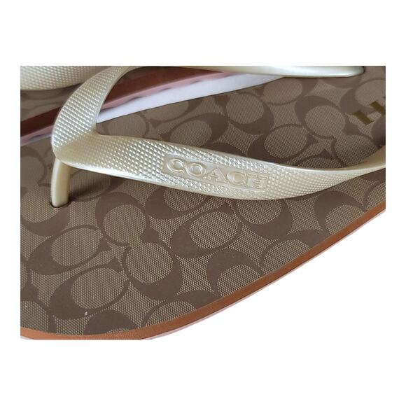 Coach Zak Signature Flip‎ Flop Sandals Khaki Gold Women's Size 11B US - Picture 3 of 6